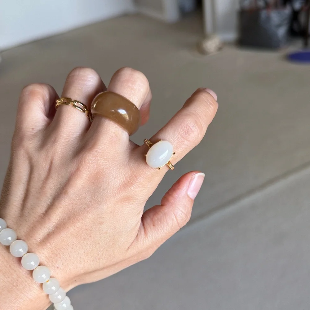 Hetian Jade Lotus Pink Oval Ring